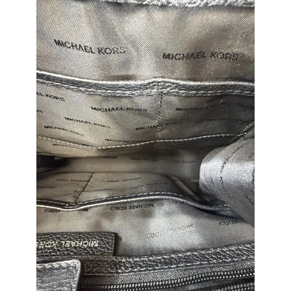 Michael Kors Black Pebble Leather Double Handle Large Outer Pocket Zip Tote Bag